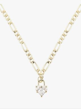 Elegant 14 K Gold Dipped Padlock Pendant Necklace with Clear Stone